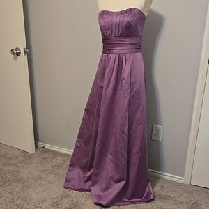 David's Bridal Pocketed Elegant Purple Strapless Evening Gown